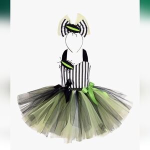 IBTOM Castle Green Black White Striped Tulle Girls Halloween Dress Costume NIB
